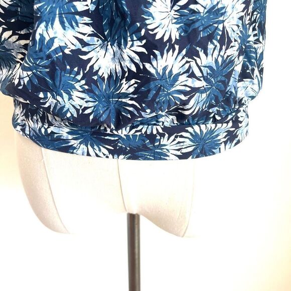 Michael Kors Palm Mix High-Neck Blouson Tankini Top Navy Small - Picture 6 of 16